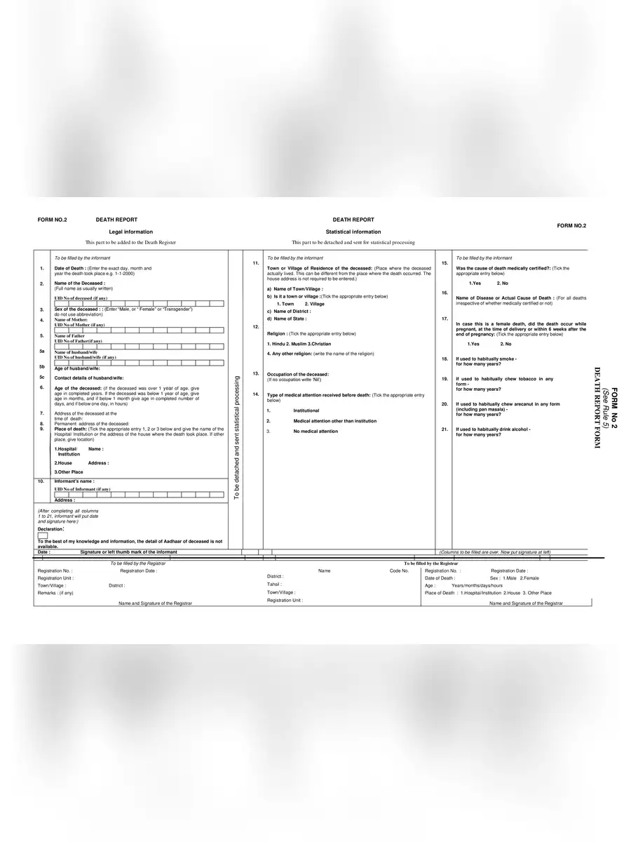 2nd Page of Maharashtra Birth Certificate Form PDF