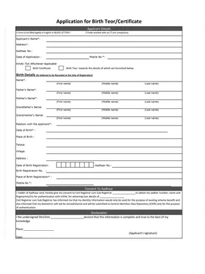 Goa Birth Certificate Form