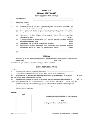 Medical Certificate Form