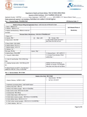 Punjab Birth Certificate Form Punjabi