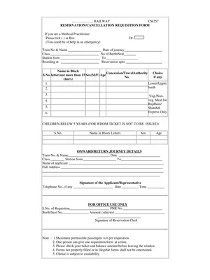 Railway Reservation Application Form – Tatkal Ticket Booking PDF