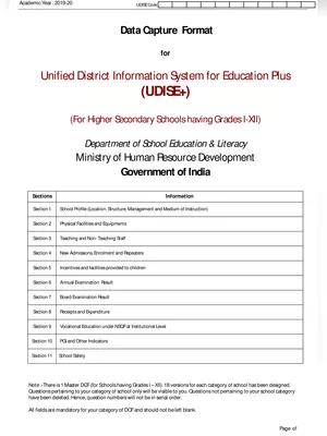 UDISE Form 2019-20 (Class 1-12)