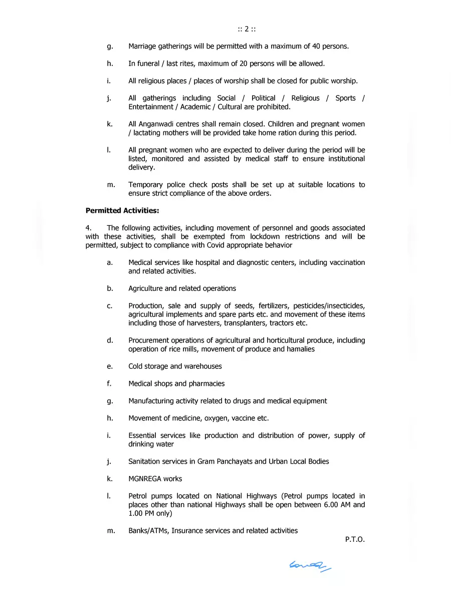 2nd Page of Telangana Lockdown Guidelines PDF