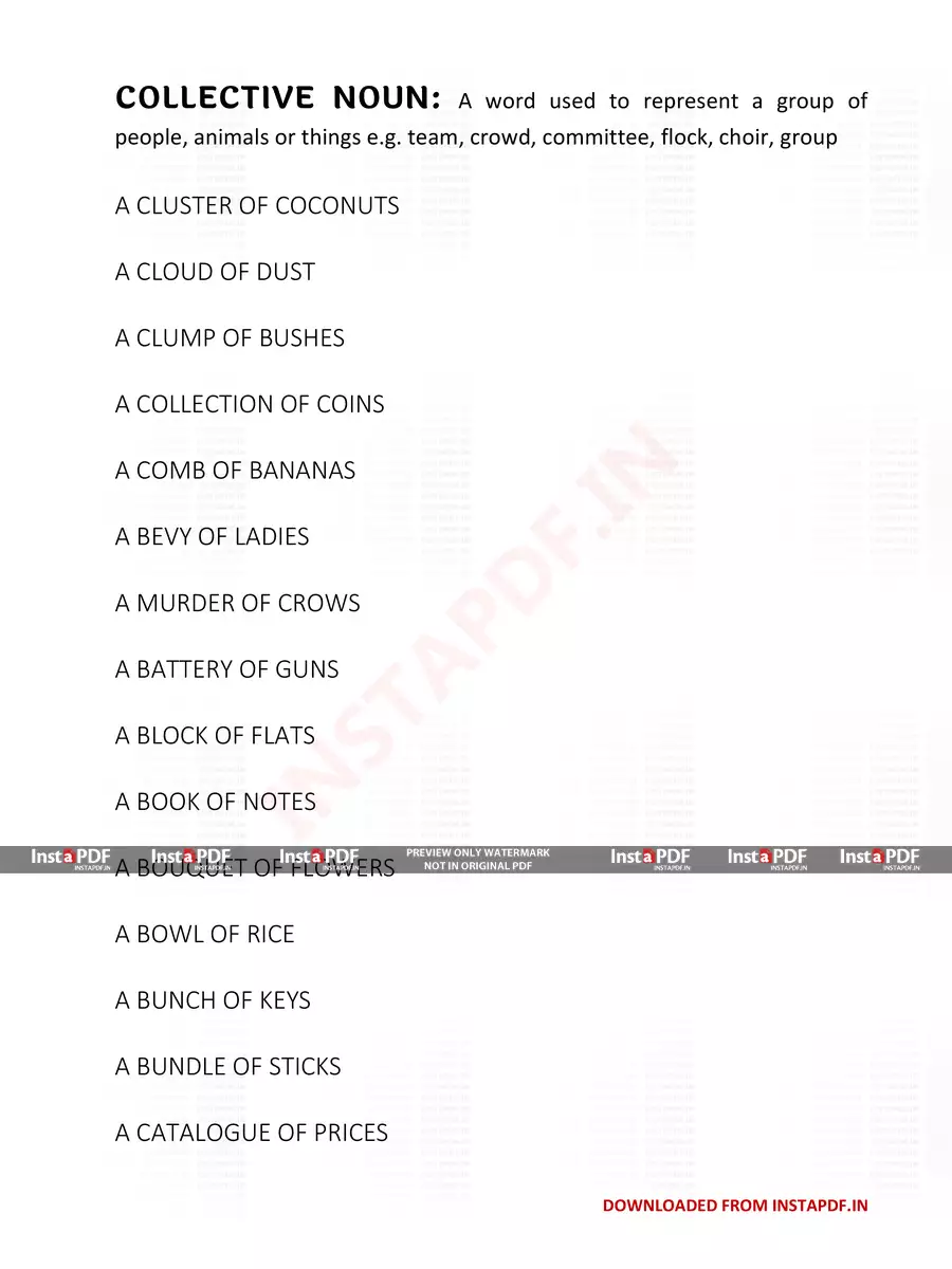 2nd Page of Collective Nouns List PDF