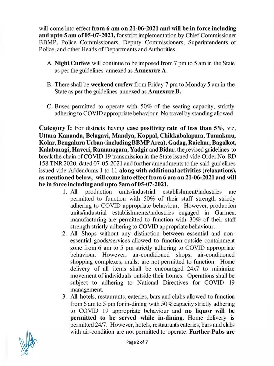 2nd Page of Karnataka Unlock Guidelines PDF