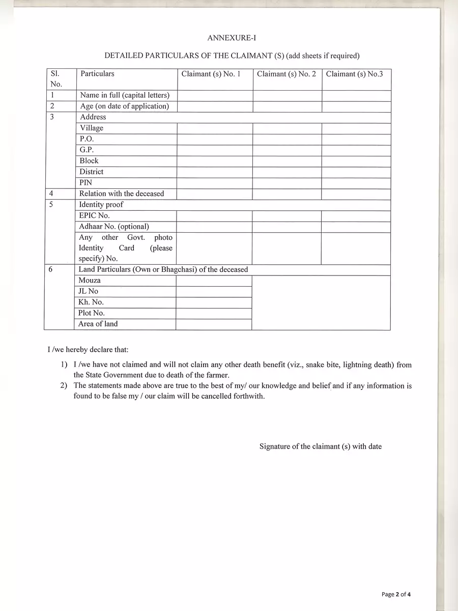 2nd Page of Krishak Bandhu Form West Bengal PDF