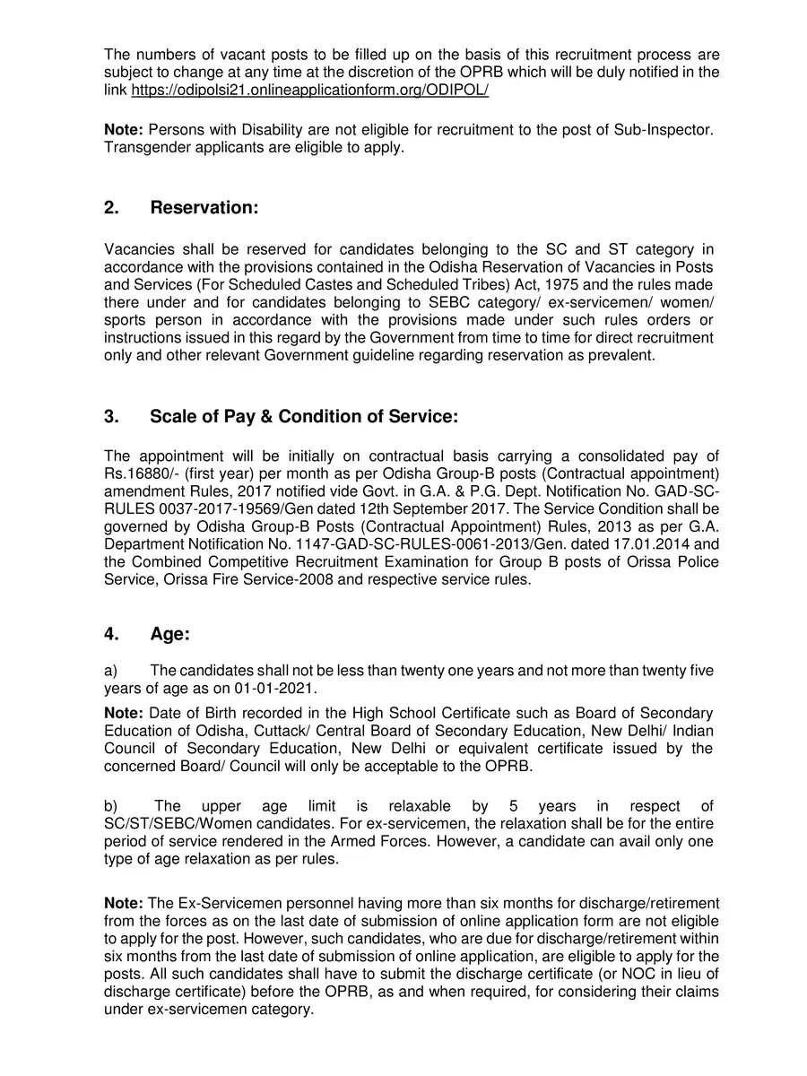2nd Page of Odisha Police Recruitment 2021 Notification PDF