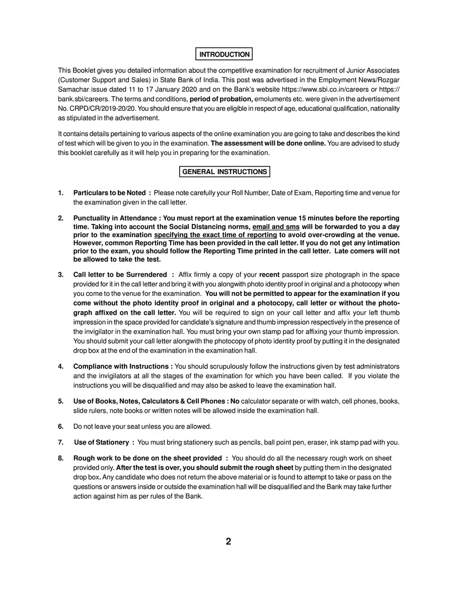 2nd Page of SBI Junior Associate Syllabus 2021 PDF