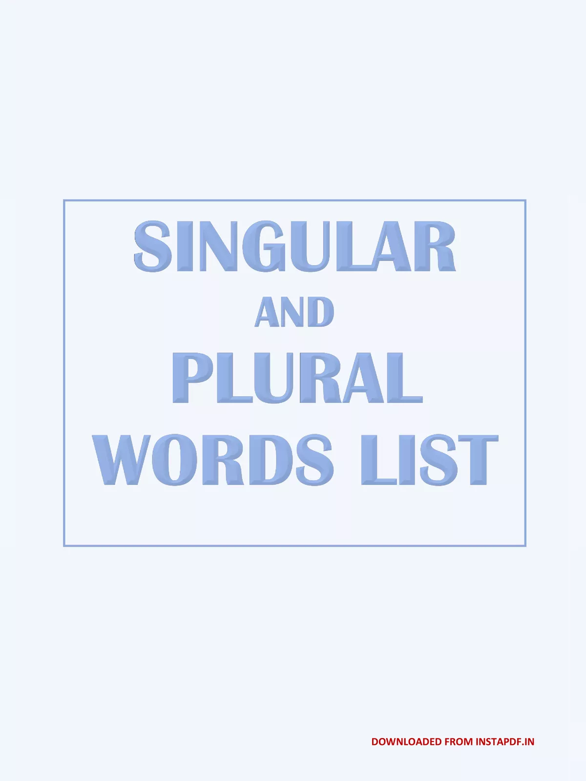Singular and Plural Words List