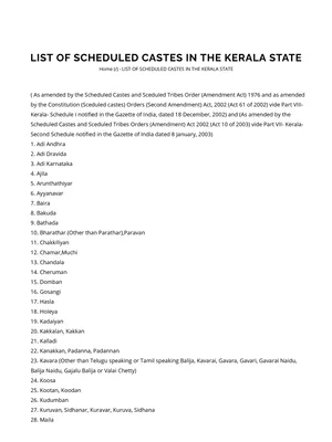 Kerala Castes List