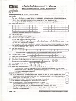 LIC NEFT Form PDF
