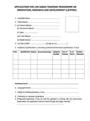 Lok Sabha Internship 2021 Application Form