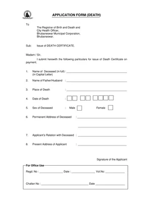 Odisha Death Certificate Form PDF