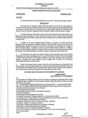 Telangana Government Holidays List 2021 PDF