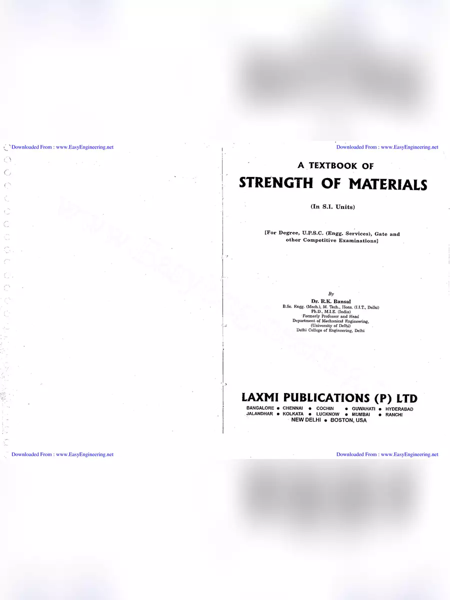 2nd Page of Strength of Materials By Dr. R.K. Bansal PDF