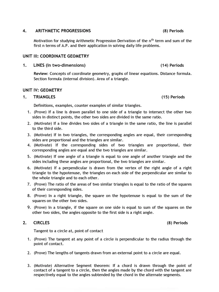 2nd Page of CBSE Class 10 Syllabus 2021-22 PDF