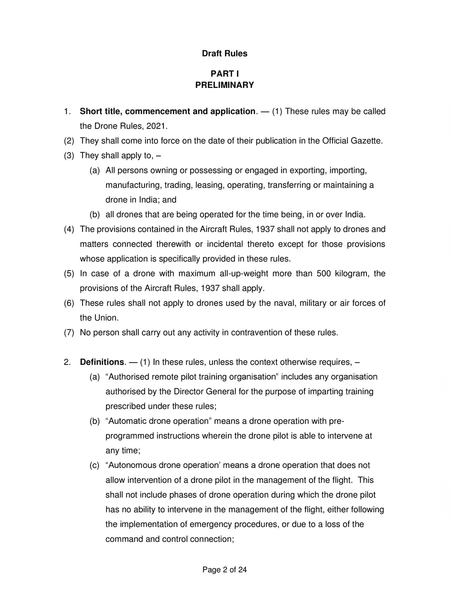 2nd Page of Draft Drones Policy (Rules) 2021 PDF