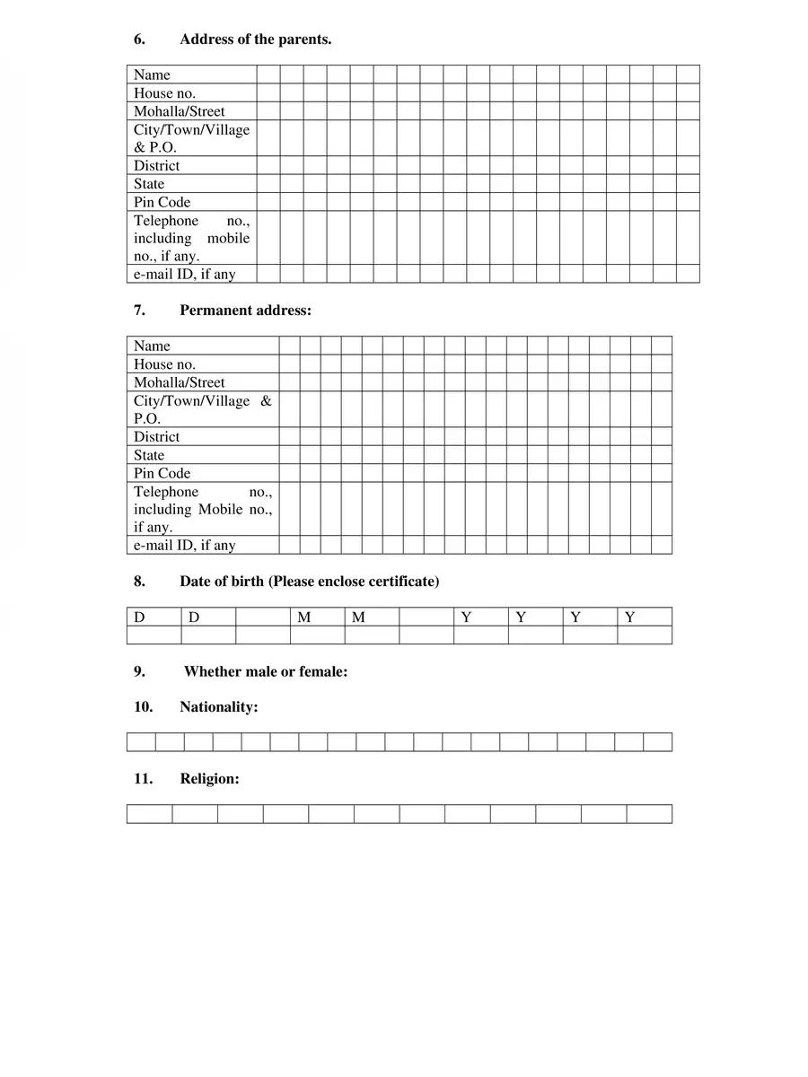 2nd Page of Pre Matric Scholarship Form PDF