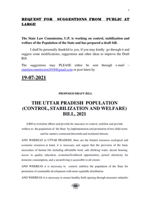 UP Population Control Bill (2 Child Policy) 2021 Draft