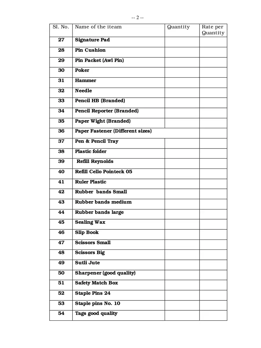 2nd Page of Stationery Items List PDF