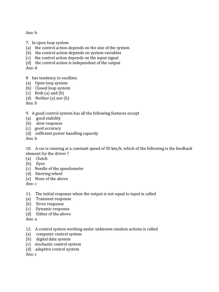 2nd Page of Control System Engineering MCQ with Answers PDF