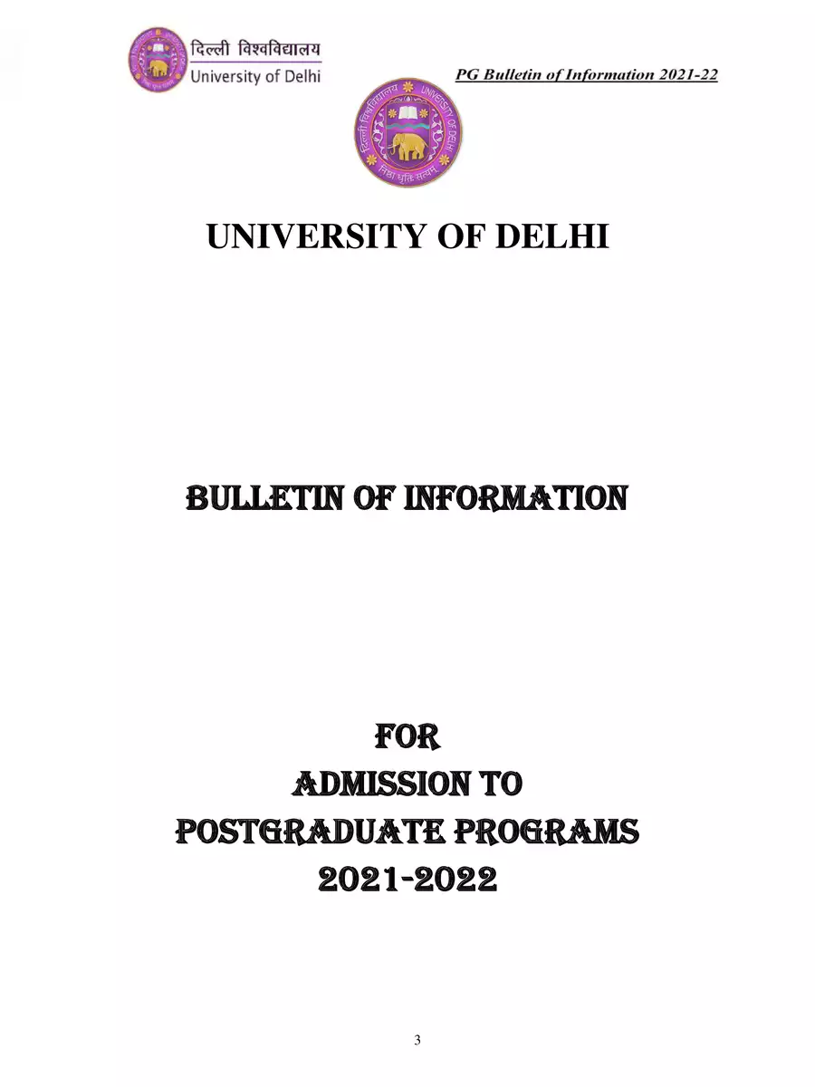 2nd Page of DU (PG) Admissions Prospectus 2021-22 PDF