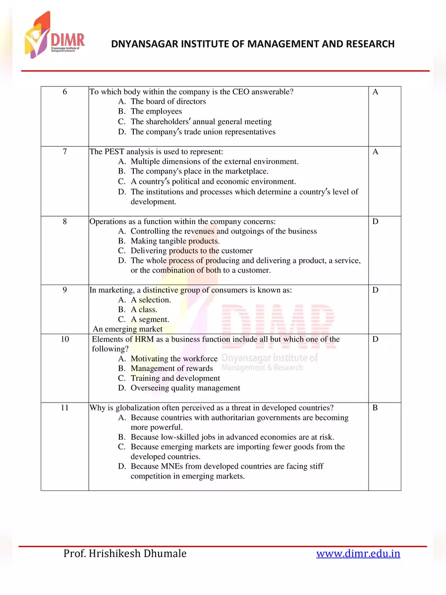 2nd Page of Global Strategic Management MCQ PDF