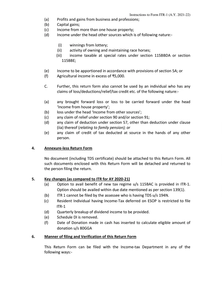 2nd Page of ITR Forms Instruction Documents PDF
