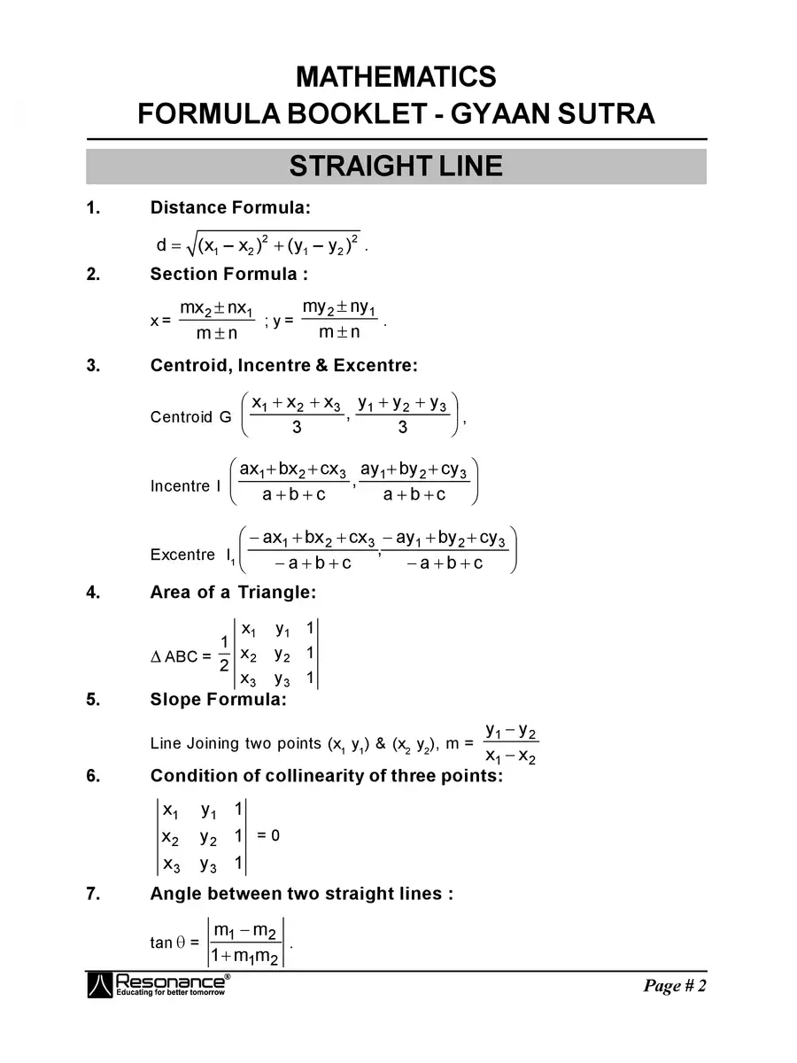 2nd Page of KCET Maths Formulas PDF