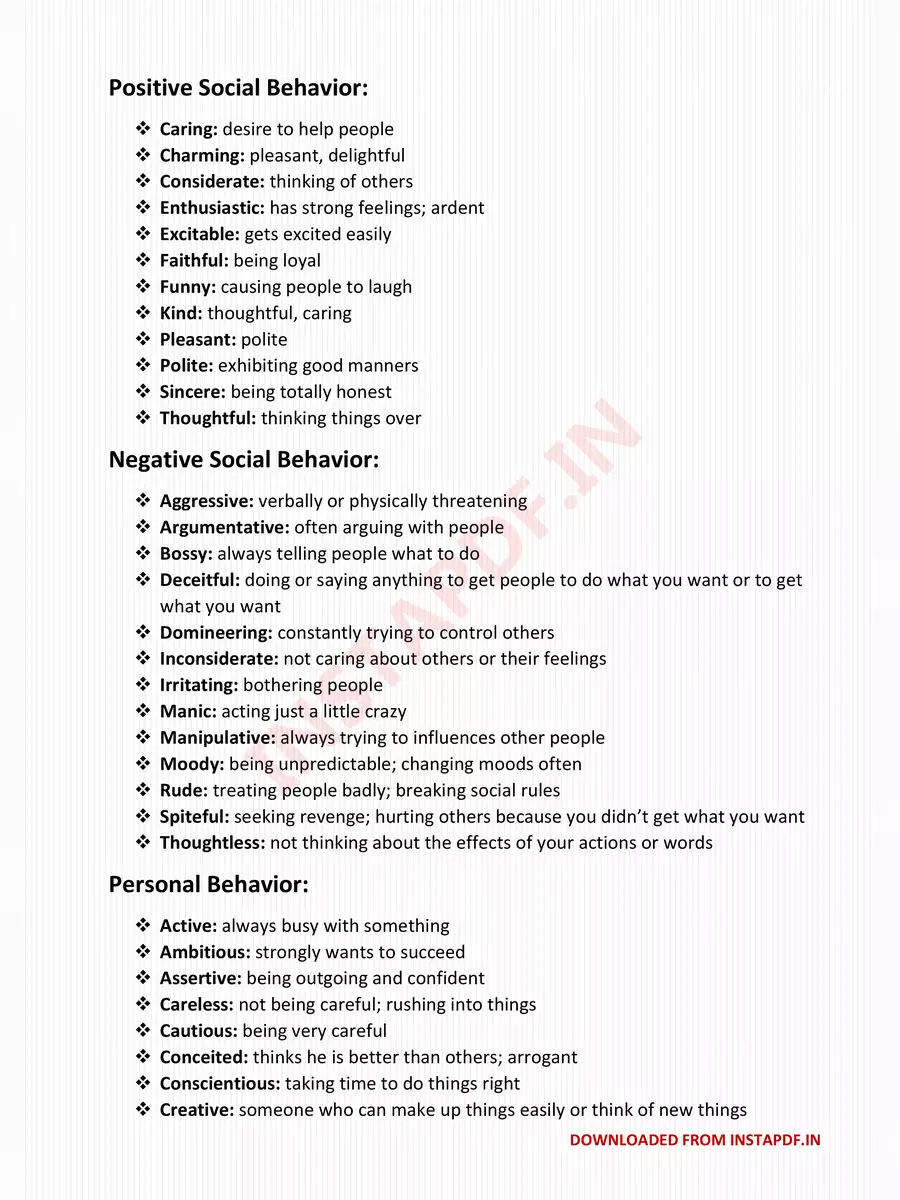 2nd Page of List of Behaviors (30+) PDF
