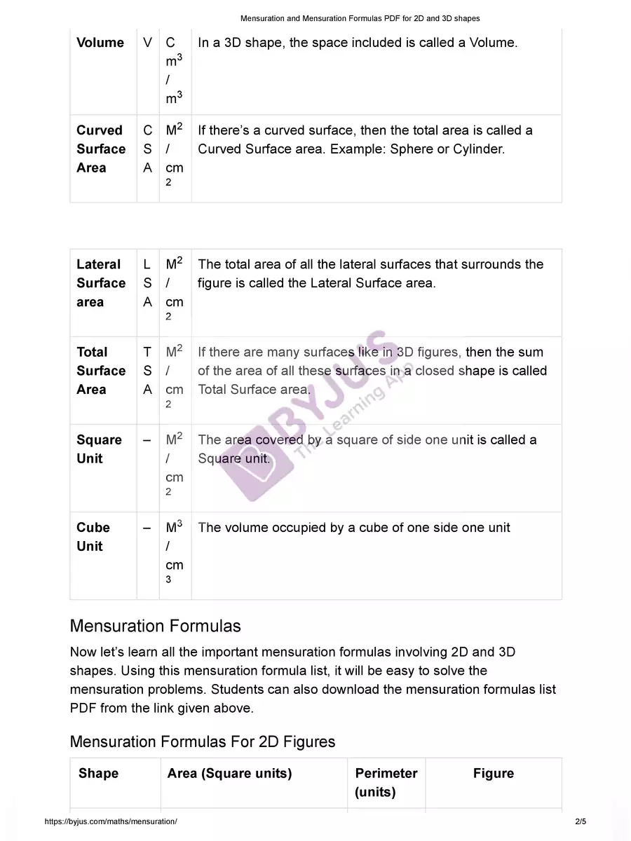 2nd Page of Mensuration Formulas with Examples PDF