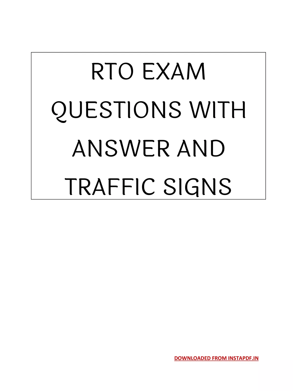 RTO Exam Questions with Answer & Traffic Sign