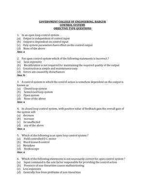 Control System Engineering MCQ with Answers