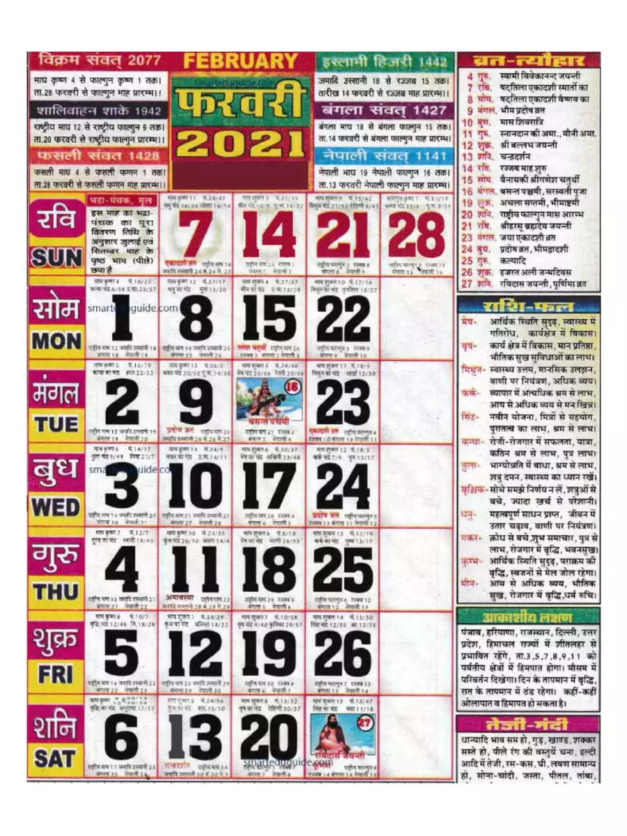 2nd Page of ठाकुर प्रसाद कैलेंडर 2021 – Thakur Prasad Calendar 2021 PDF