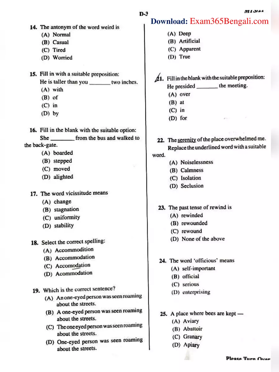 2nd Page of WBCS 2021 Question Paper PDF