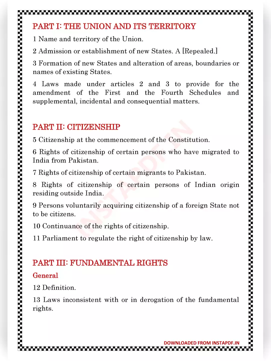 2nd Page of 1 to 395 Article of Indian Constitution PDF