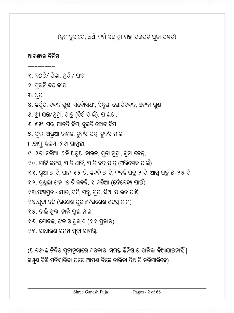 2nd Page of Ganesh Puja Vidhi & Mantra PDF