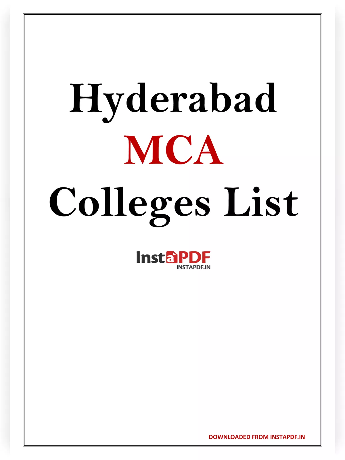 MCA Colleges List in Hyderabad