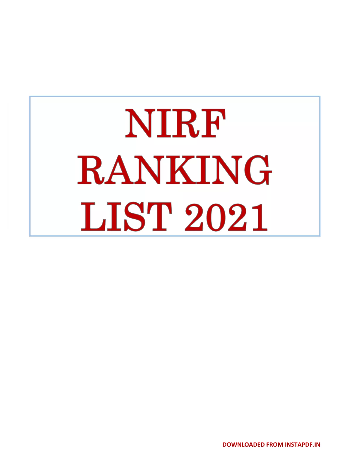 NIRF Ranking 2021 List