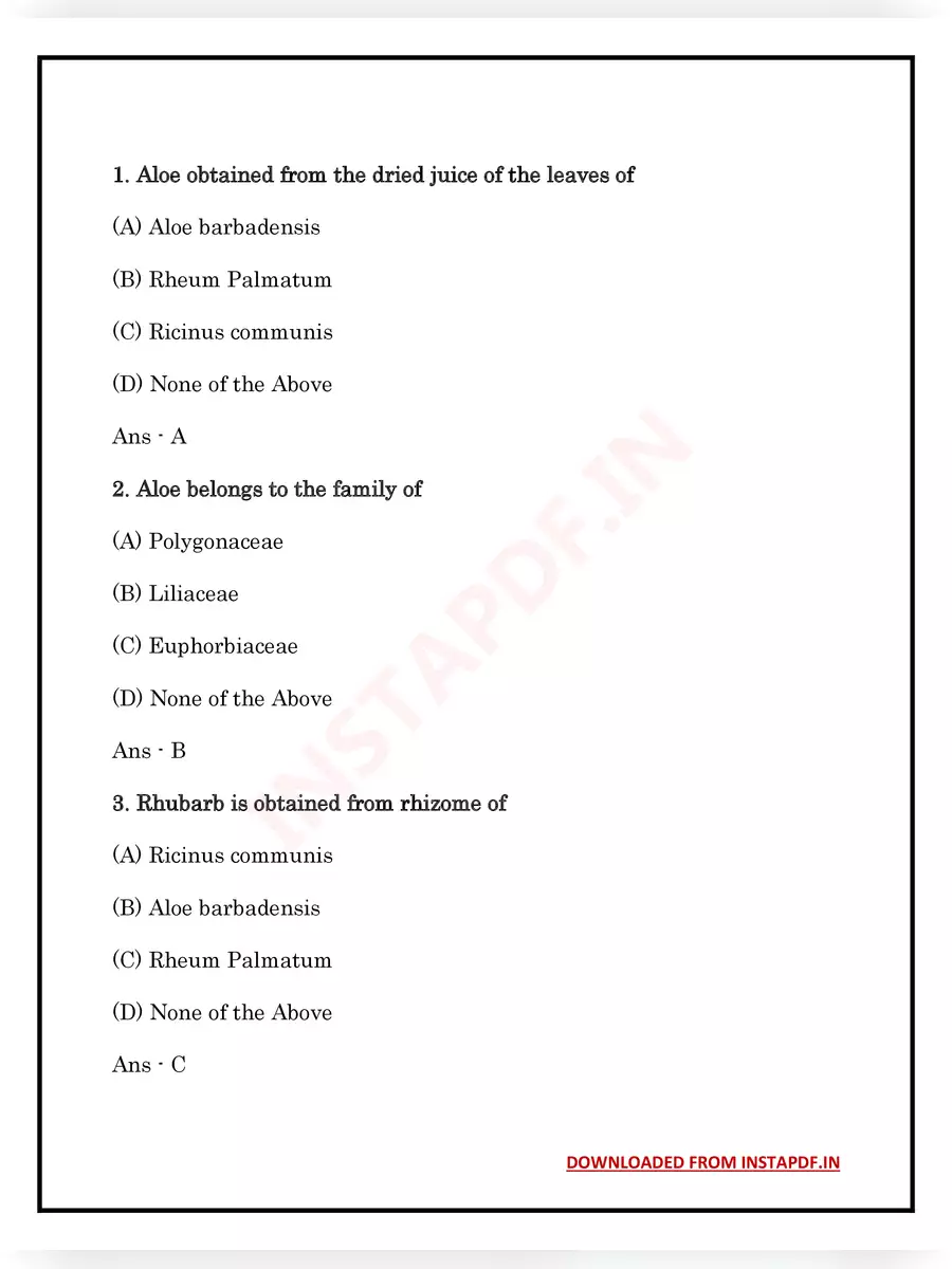 2nd Page of Pharmacognosy MCQs with Answers PDF
