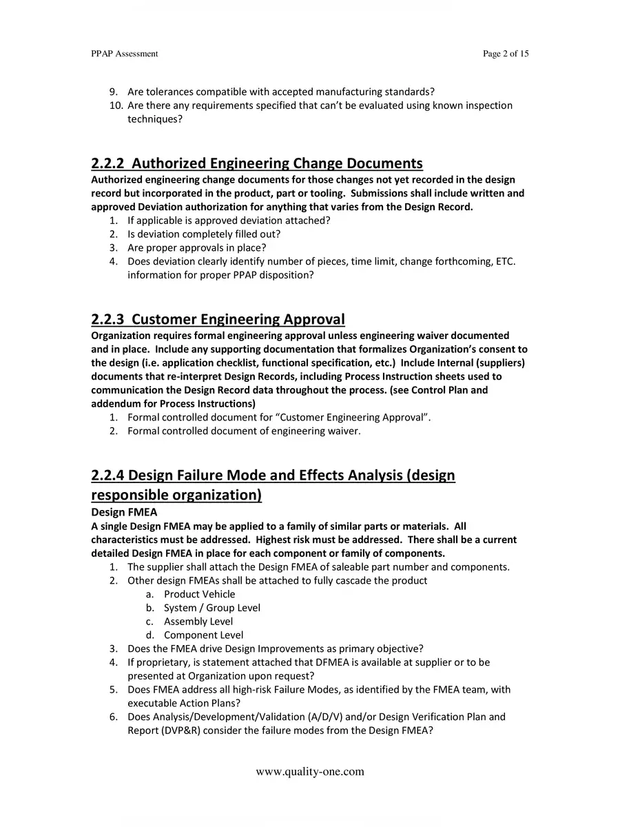 2nd Page of PPAP Documents List PDF