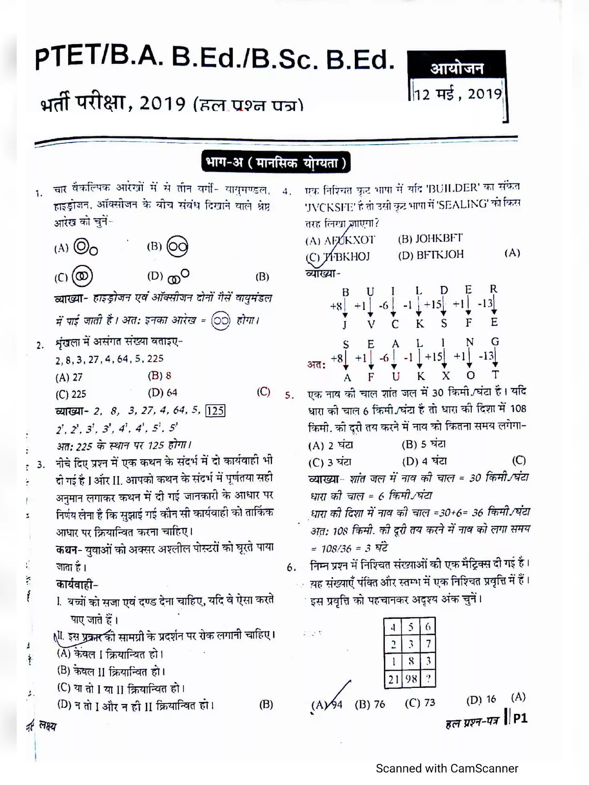 Rajasthan PTET Question Papers 2020