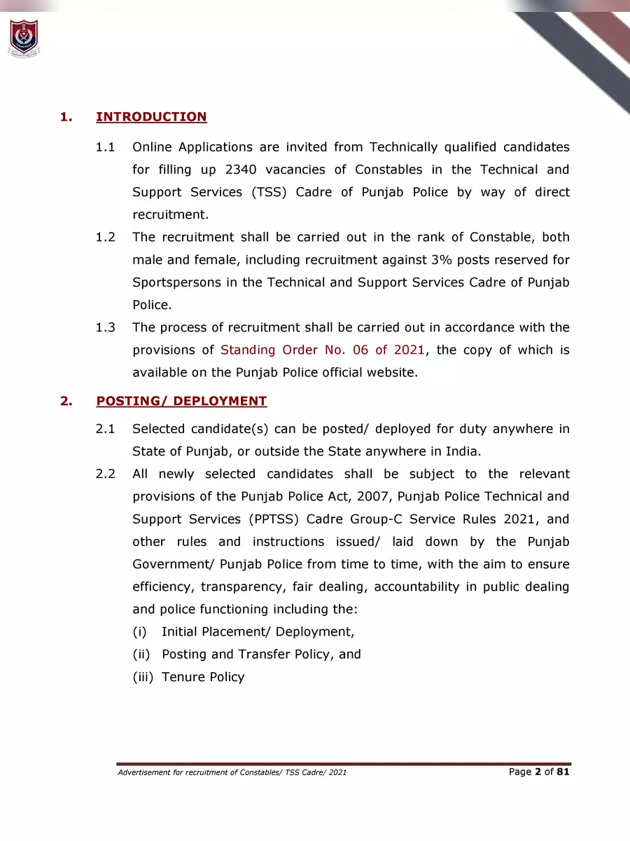2nd Page of Punjab Police Constable Notification 2021 PDF
