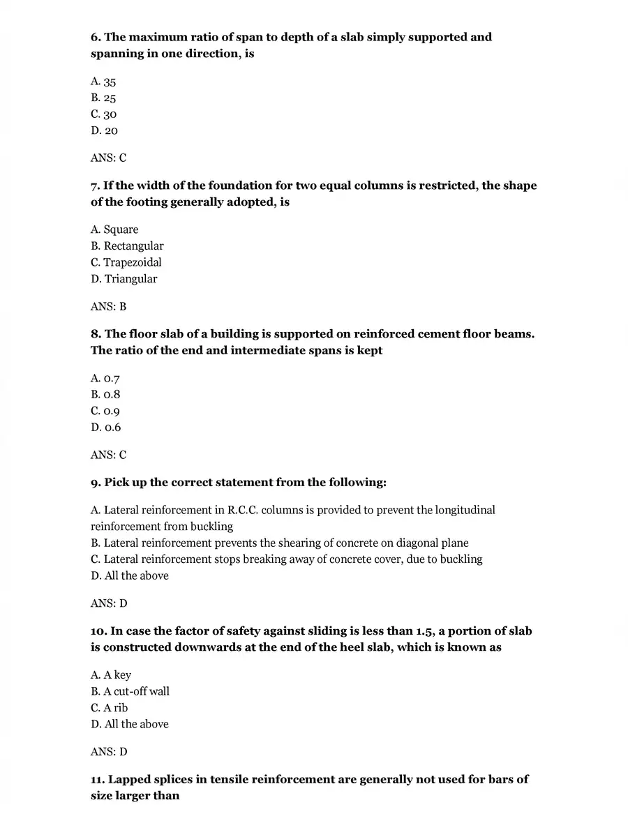 2nd Page of RCC Drawing MCQ Questions with Answer PDF