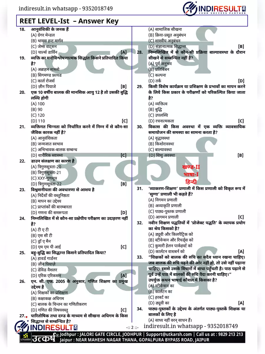 2nd Page of REET Answer Key 2021 PDF