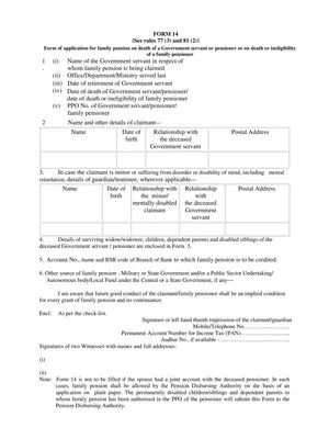 Form 14 for Family Pension Form
