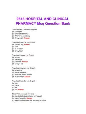 Hospital and Clinical Pharmacy MCQ