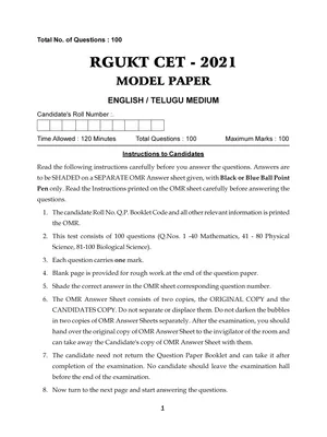 IIIT Entrance Exam Question Paper 2020-21 AP Telugu