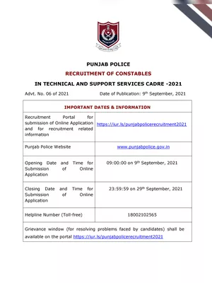 Punjab Police Constable Notification 2021