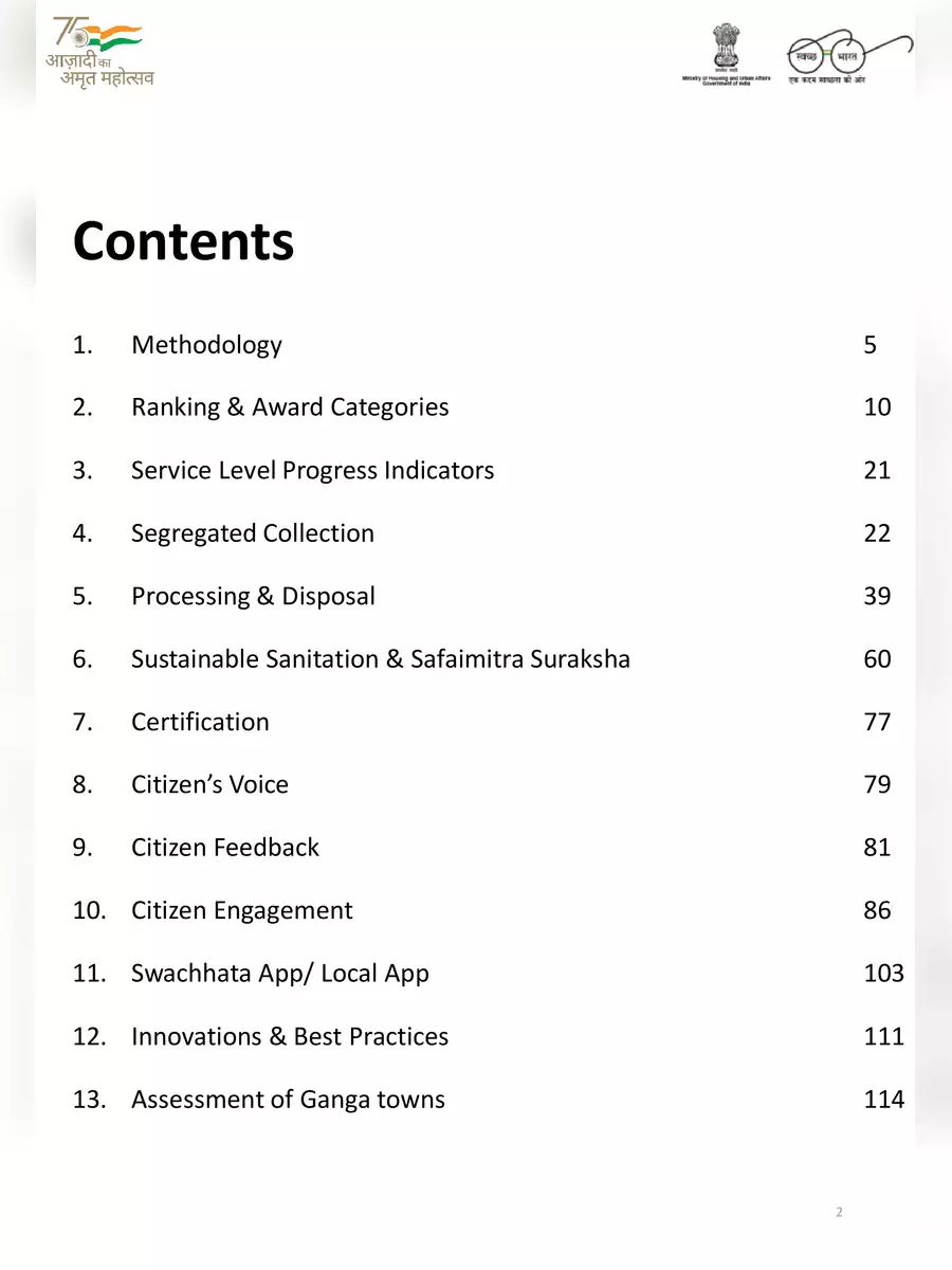 2nd Page of Swachh Survekshan 2022 Toolkit PDF